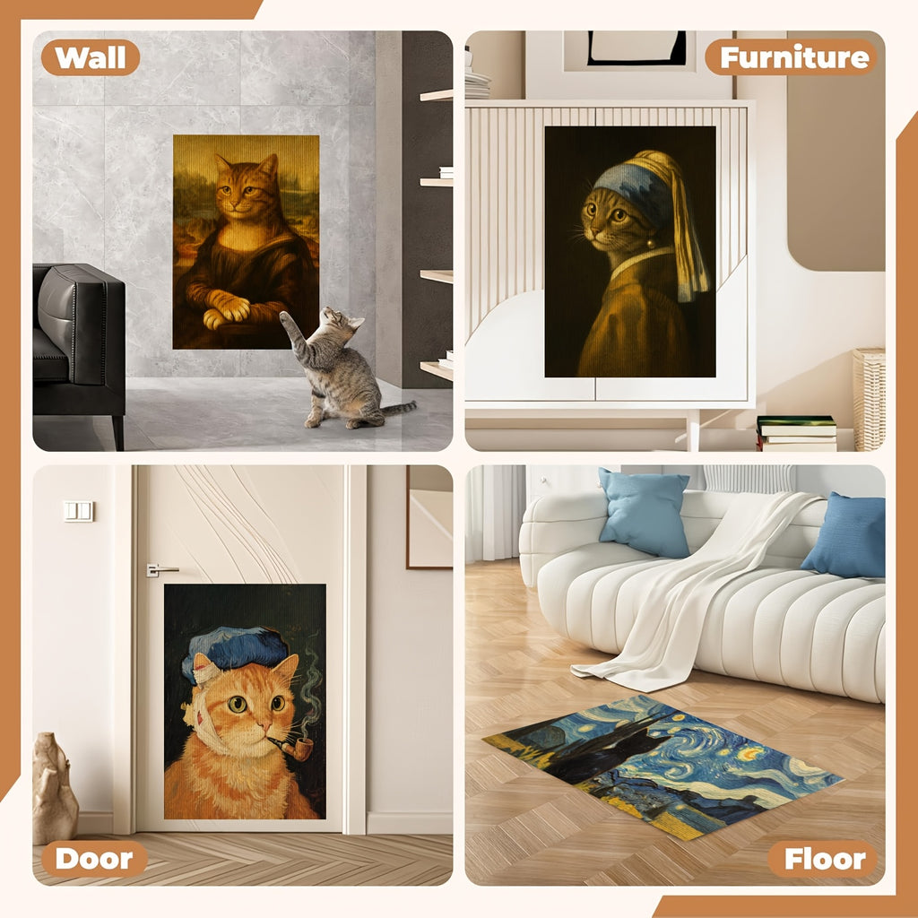 Self Adhesive Cat Scratching Pad, 23.6 x 15.7 Inch Wall-Mounted Scratcher and Sofa Protection Mat for Indoor Cats, Starry Sky Art Style Options