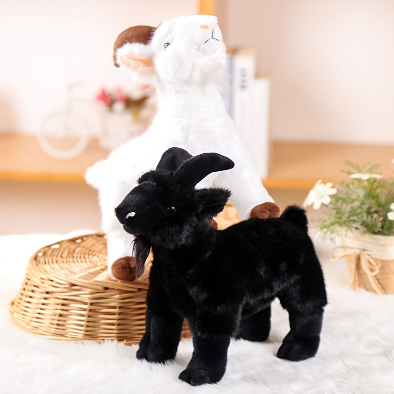 Plush Pet Toy with Velvet Texture, 6.3 Inch Soft Companion for Cats and Dogs, White or Black Goat Options for Supervised Gentle Play