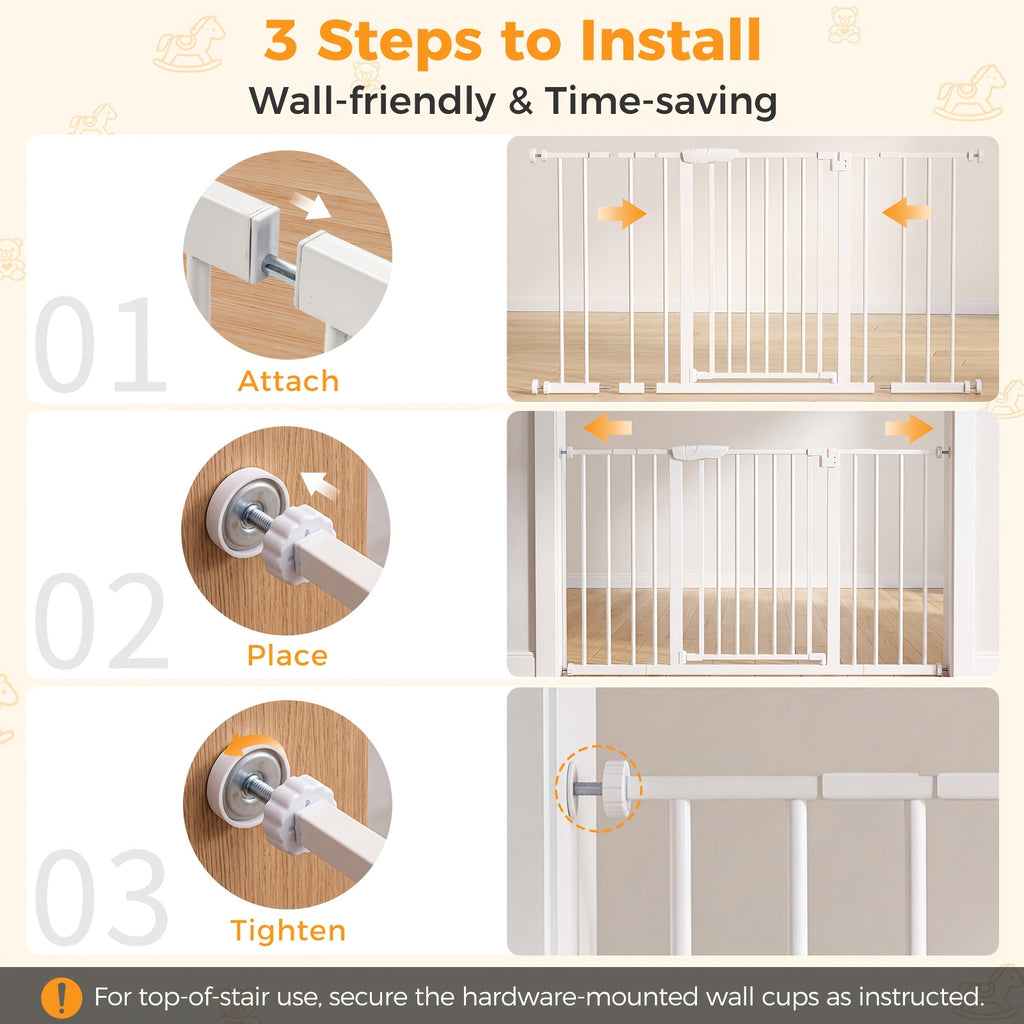 Auto Close Pet Gate in White, Pressure Mounted Walk Through Dog Barrier with Two-Way Swing, One-Hand Operation and Extensions for Doorways and Hallways
