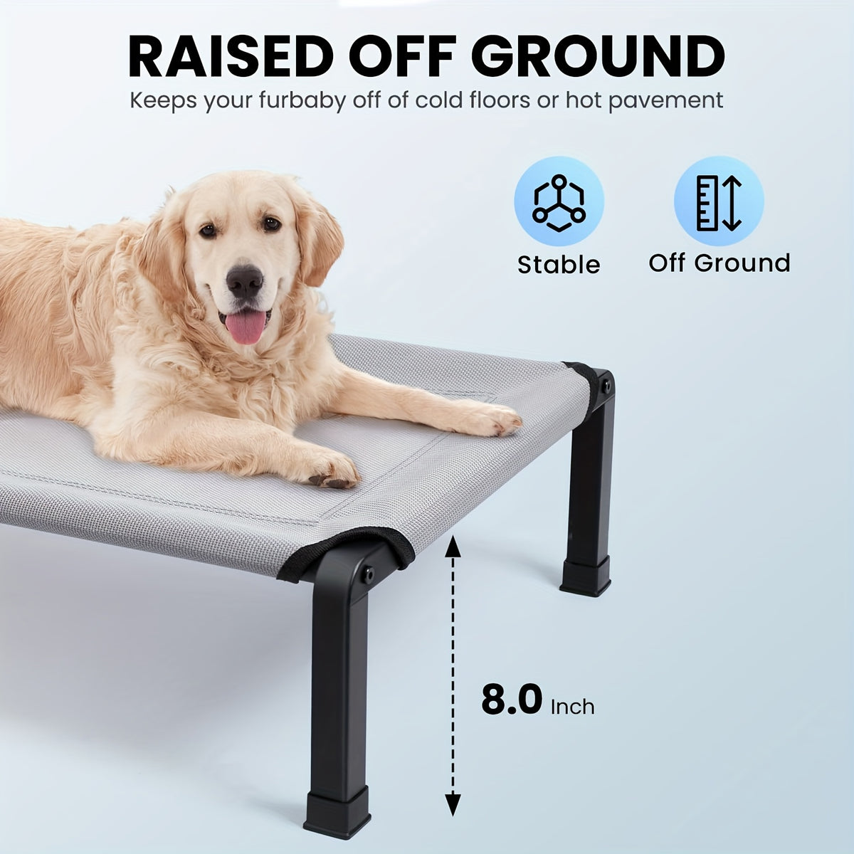 Outdoor Dog Cot with Textilene Mesh, Elevated Pet Bed in 26, 42 and 60 Inch Sizes with Iron Frame and Non-Slip Feet for Patio and Camping