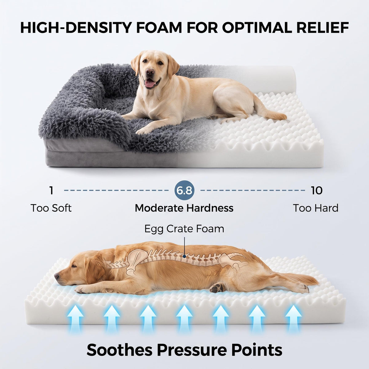 Egg Crate Foam Dog Bed with Raised Bolsters, Plush Pet Sofa with Removable Machine Washable Cover and Non-Slip Bottom, M XL 2XL