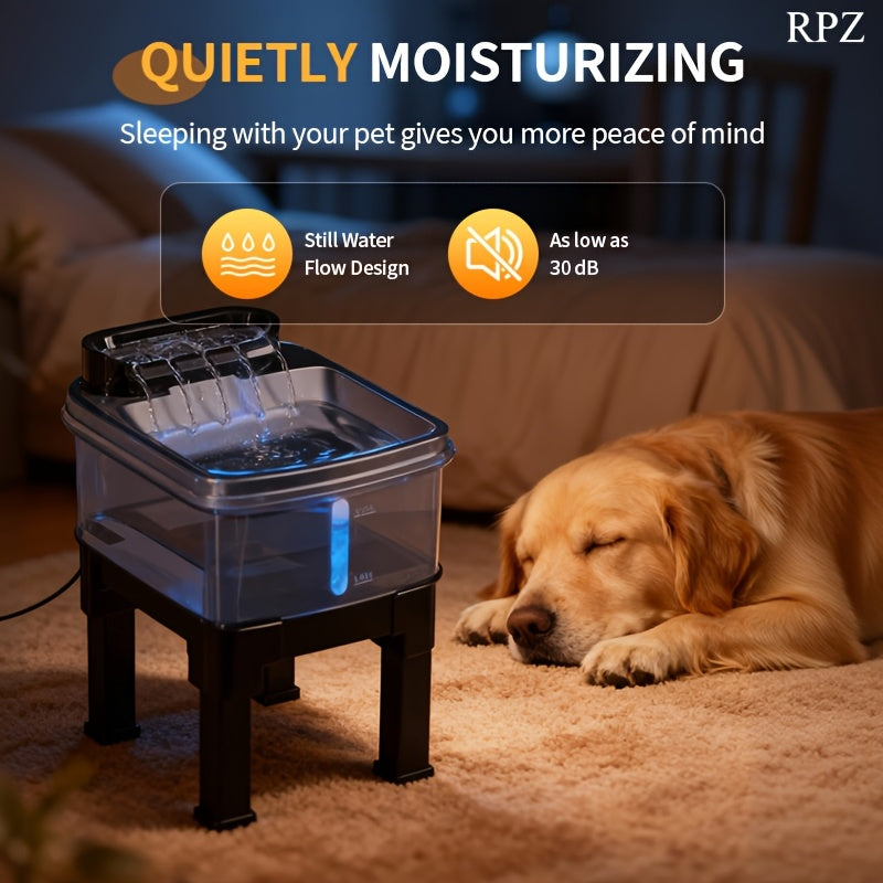 Dog Water Fountain 10L 338oz with Two Filters and Mat, Extra Large Stainless Steel Pet Drinking Dispenser with Quiet Pump for Cats and Dogs, Black