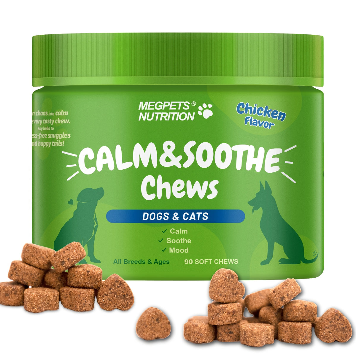 Calming Chews for Dogs and Cats, Chicken Flavor 90 Soft Chews, Bottled Pet Supplement in One, Two or Three Bottle Options for Wellness Routines
