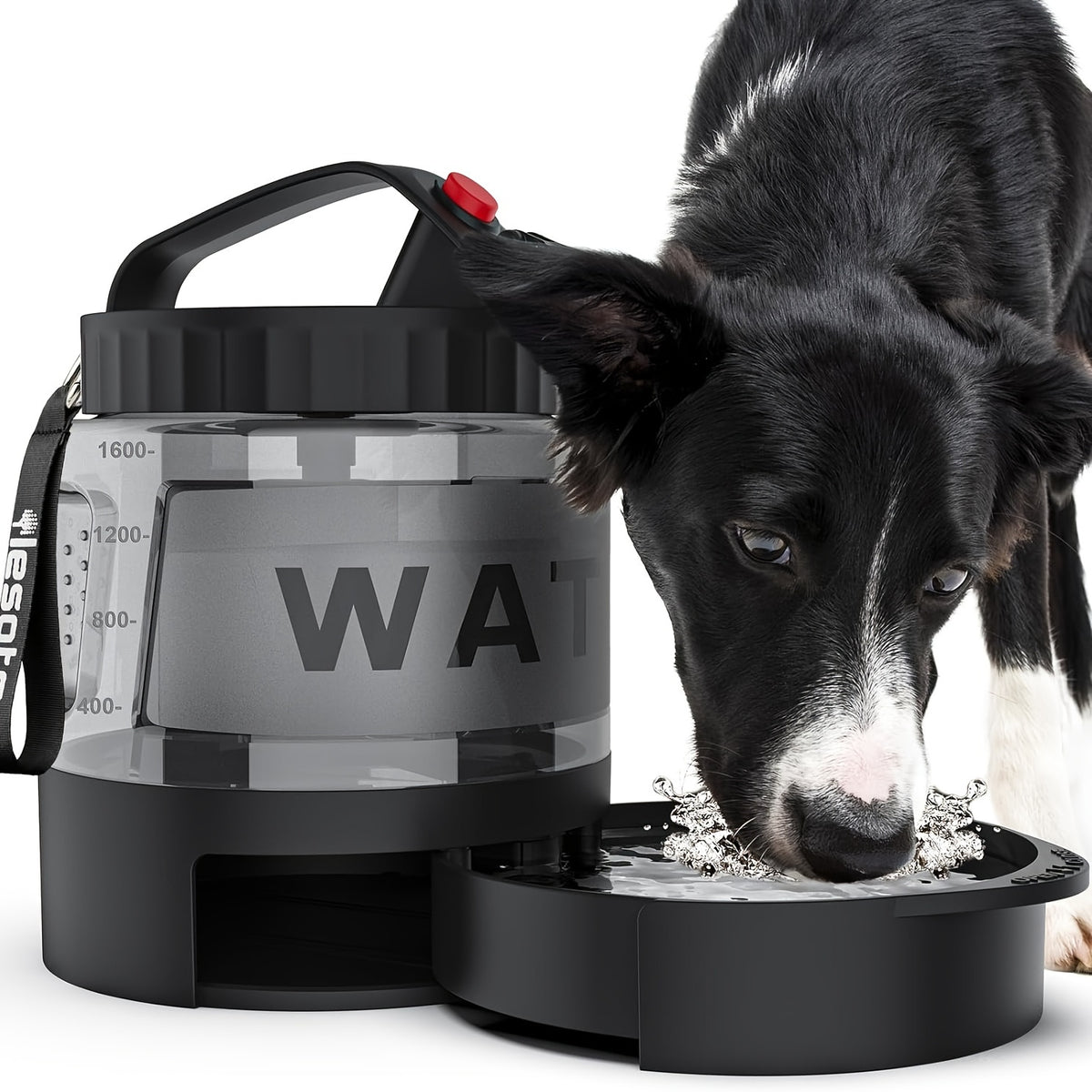 Large Capacity Dog Water Bottle, 54 oz BPA-Free Portable Pet Water Dispenser in Black for Hiking, Camping, Road Trips and Dog Park Visits