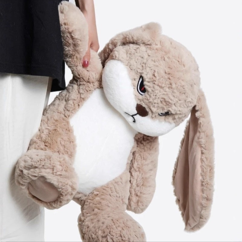 Bunny Plush Pet Toy with Grumpy Face, 13.35-Inch Long-Eared Stuffed Rabbit with Soft Textured Fur for Supervised Cat and Dog Companion Play