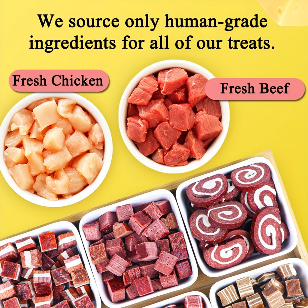 Diced Meat Dog Treats, Soft Chewy Training Reward Bites with Seven Flavor Options for Small, Medium and Large Dogs, 100g to 800g Packs