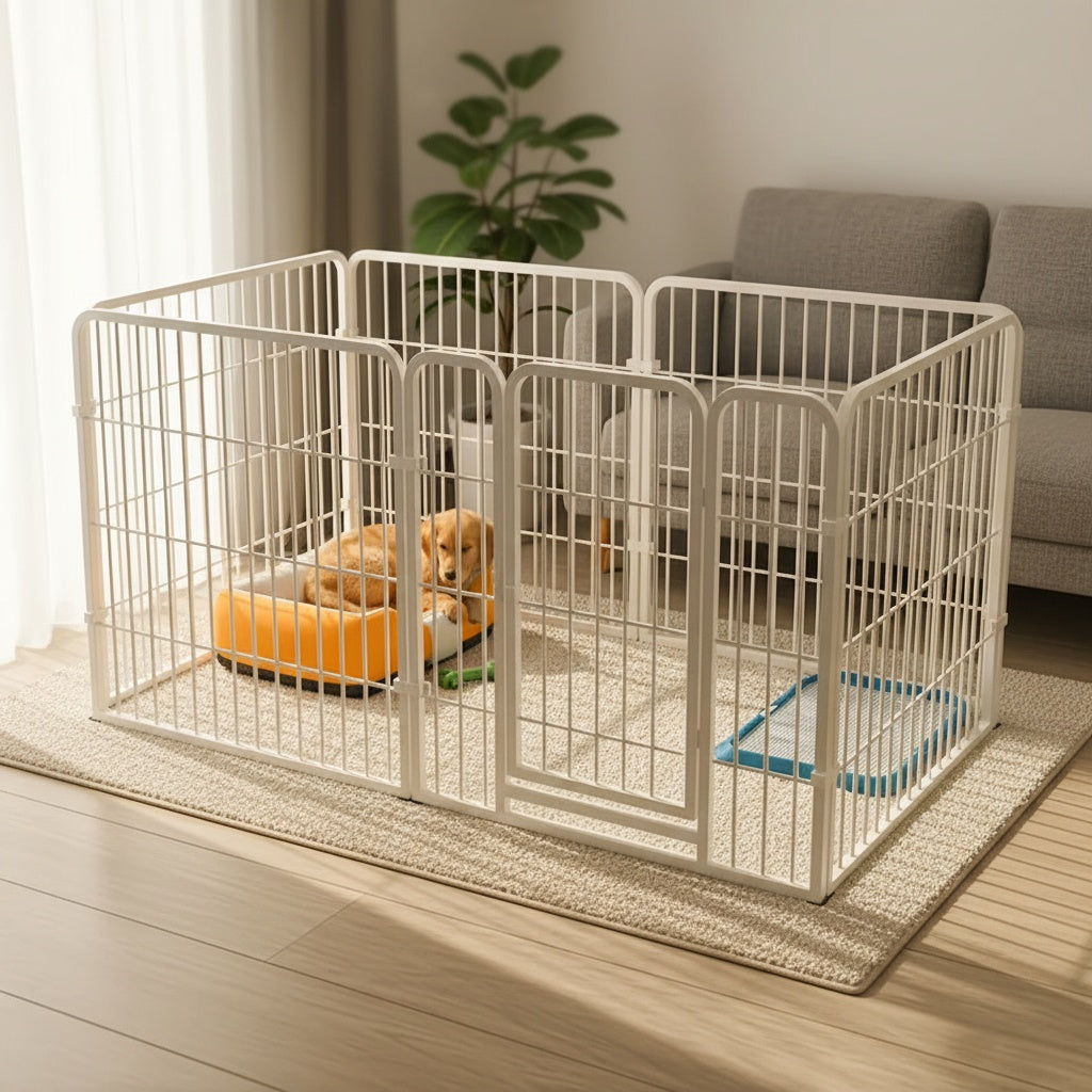 Stainless Steel Dog Playpen for Indoor Rest, Play and Potty Training, Flexible Pet Enclosure for Small and Medium Dogs in Black or White for Home Routines