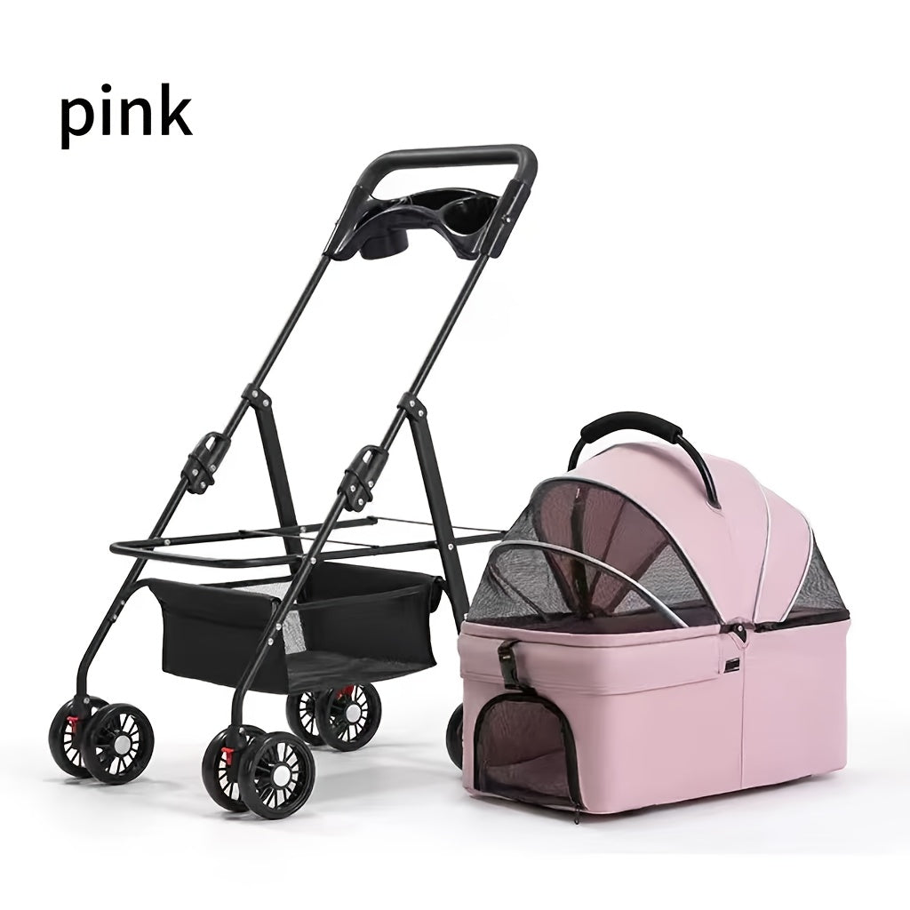 Pet Stroller with Detachable Carrier for Small and Medium Dogs and Cats, 3-in-1 Travel Pushchair for Everyday Outings in Grey, Black or Pink