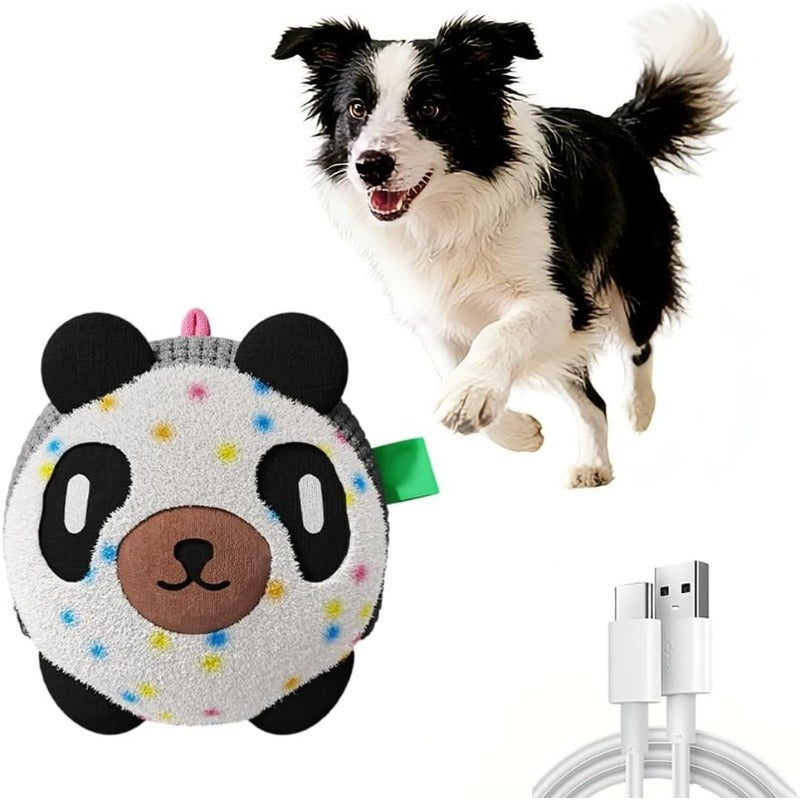 Moving Plush Dog Toy with Sound, USB Rechargeable Bouncing Pet Play Toy with Removable Washable Cover, Frog, Dolphin or Panda for Supervised Indoor Play