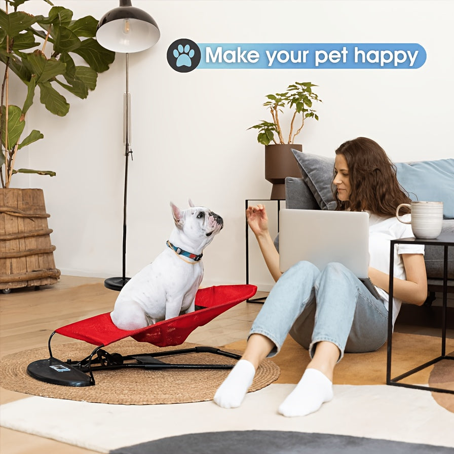 Rocking Dog Bed for Small and Medium Dogs, Foldable Height-Adjustable Pet Lounger with Breathable Mesh and Thickened Resting Pad