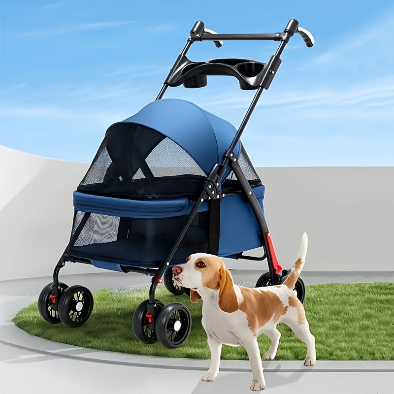 Small Pet Stroller for Dogs and Cats, Lightweight Foldable Travel Pushchair for Outdoor Walks and Everyday Outings, Black or Grey