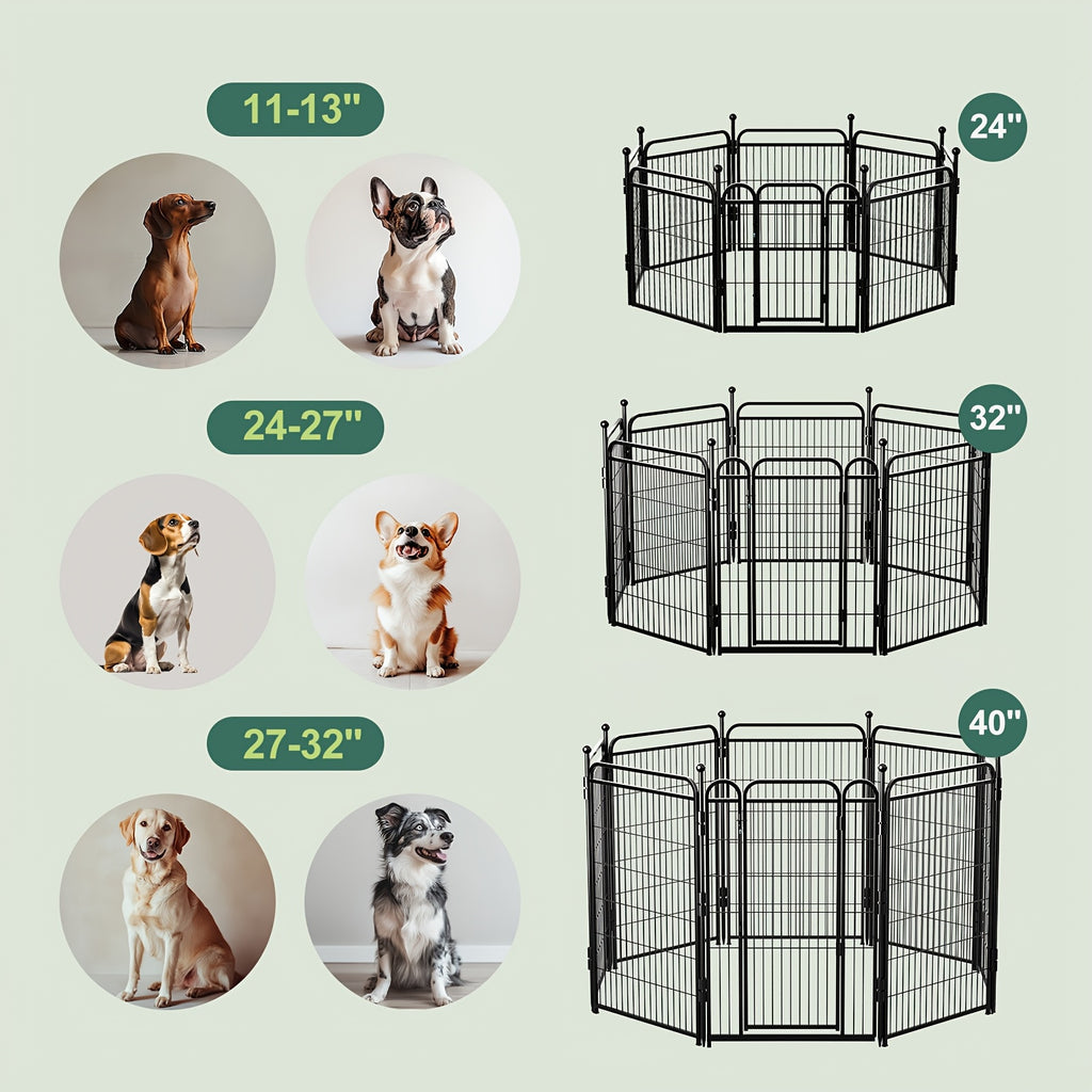 Dog Playpen with Gravity Lock Gate, 8-Panel Foldable Indoor Outdoor Pet Fence in 24 or 32 Inch Options for Small and Medium Dogs