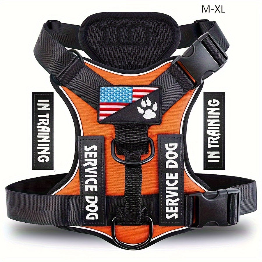 Dog Harness Vest with 5 Patches, Adjustable Reflective Oxford Walking Gear with Soft Mesh Lining for Small Medium Large Dogs, XS to XL