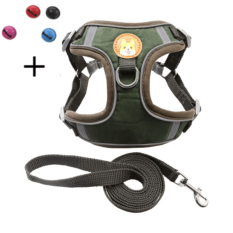 Adjustable Reflective Dog Harness and Leash Set with 4 Bells, Breathable Walking Vest for Small and Medium Dogs in Blue, Red or Brown