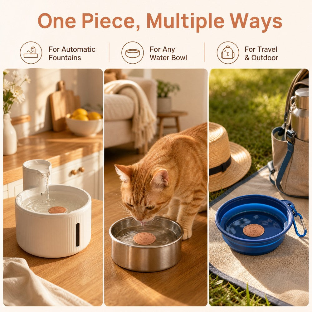 Copper Pet Bowl Insert, 1-Piece 4-Inch Cat Pattern Disc with Three-Point Support, Reusable Battery-Free Accessory for Compatible Watering Setups