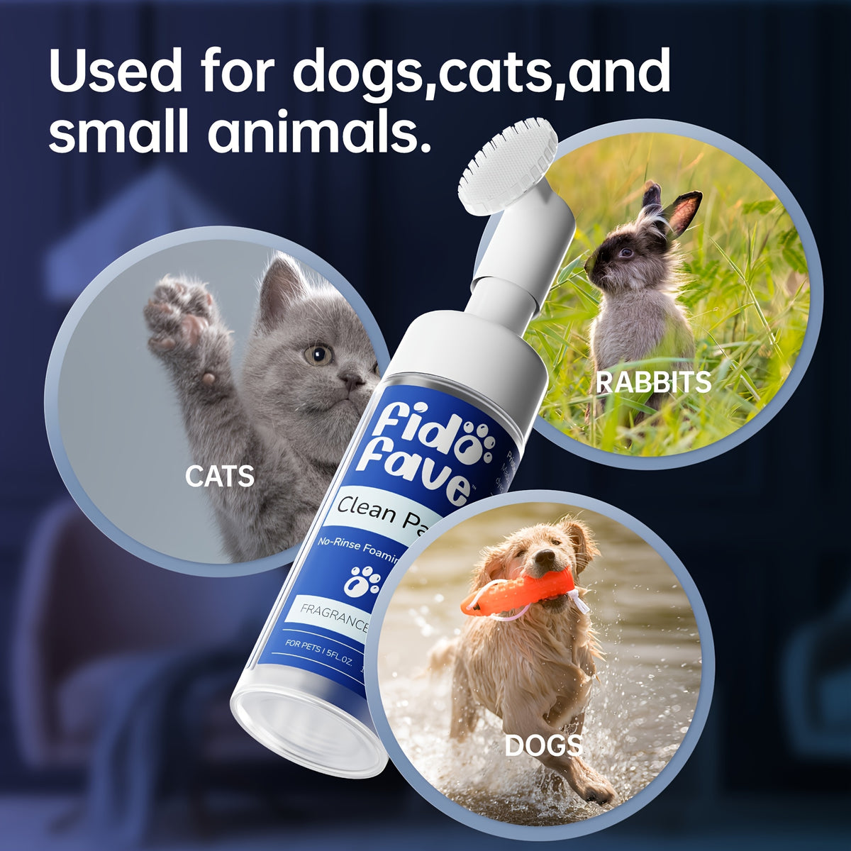 No-Rinse Paw Cleaner for Dogs and Cats, 5oz Paw Wash with Soft Brush, Lavender Chamomile, Lemongrass Sage or Fragrance-Free Options for Daily Grooming
