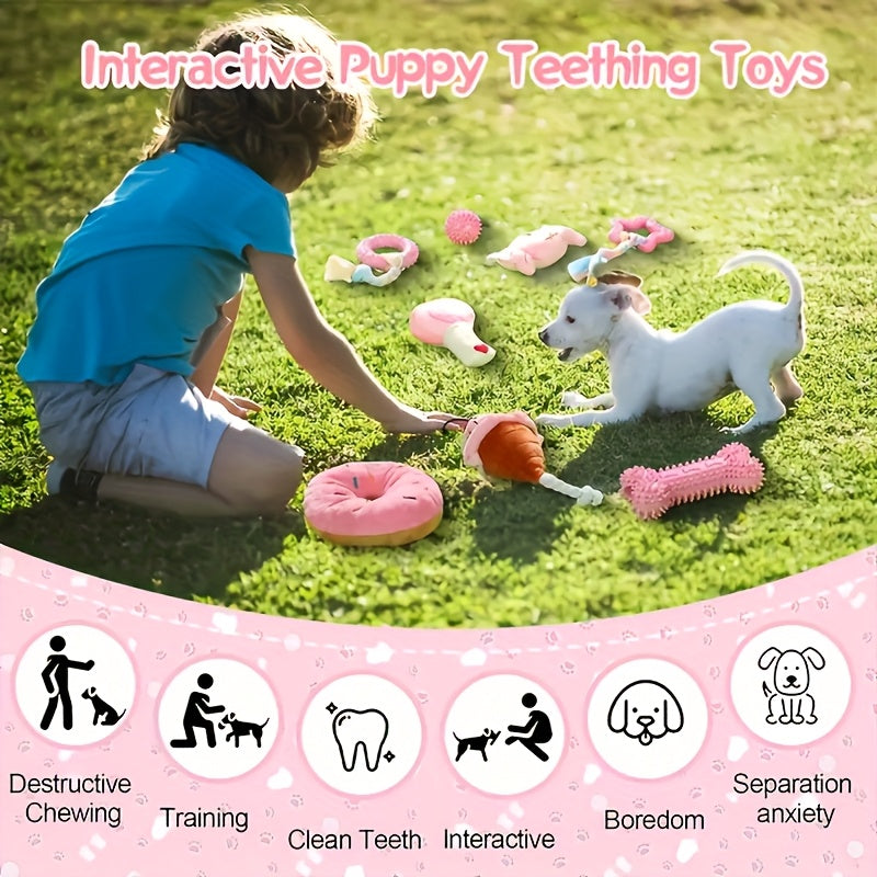 Small Dog Chew Toy Set 5 Pack, Random Puppy Toy Assortment in Pink or Blue for Supervised Gentle Chewing, Fetch and Everyday Interactive Play