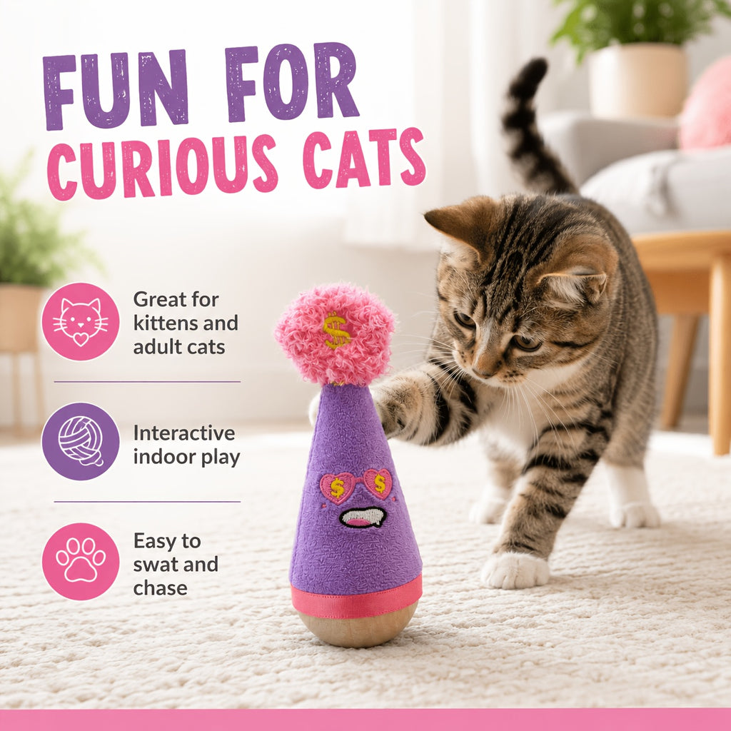 Cat Wobble Feather Toy with Cat Mint Powder, Interactive Hunting and Chasing Teaser for Indoor Kittens and Adult Cats, Purple or Red Styles