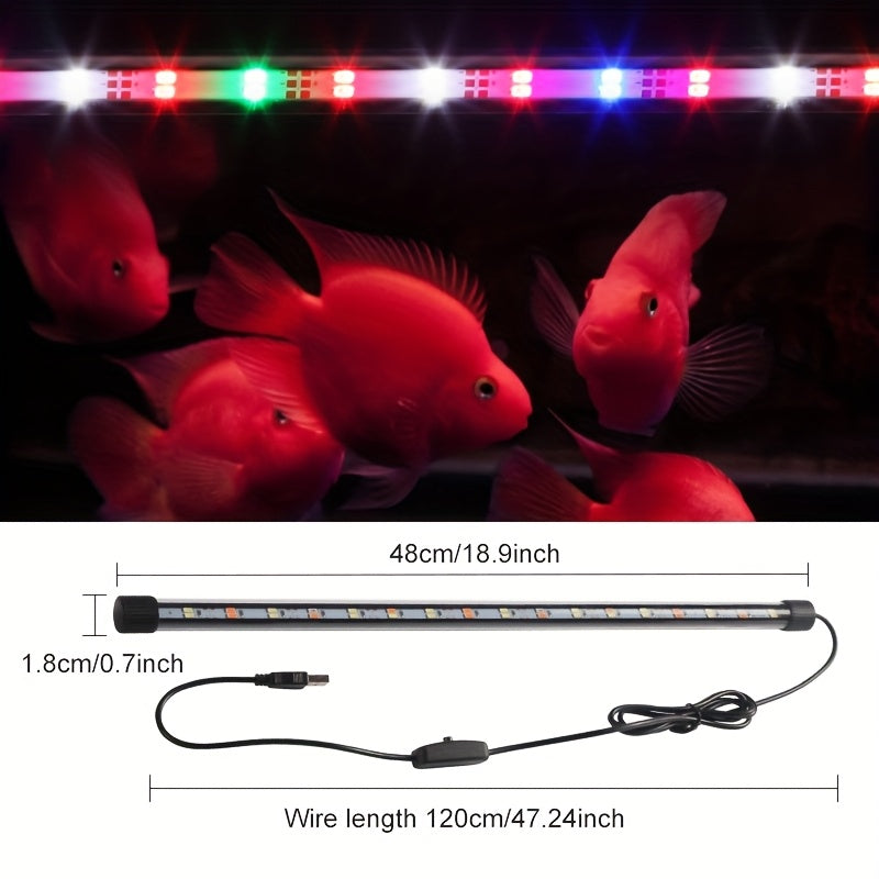 USB Aquarium LED Light Bar with Double-Row RGBW Illumination, Decorative Fish Tank Lighting in 14.96 and 18.90 Inch Options, No Battery