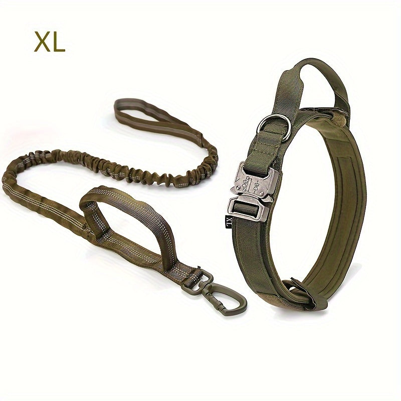 Heavy Duty Dog Collar and Leash Set with Control Handle, 1.5-Inch Padded Adjustable Nylon Collar for Medium and Large Dogs, Walking and Training