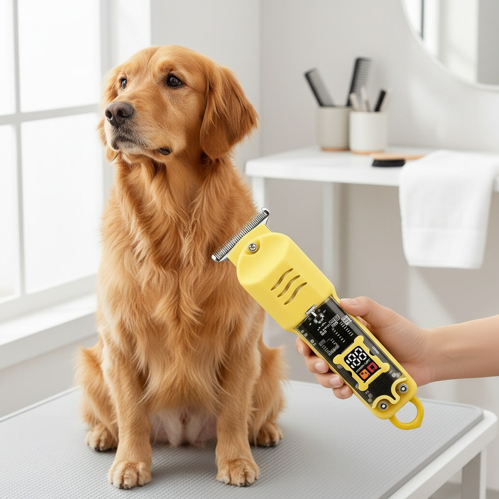 Pet Hair Trimmer Cordless Rechargeable, Low-Noise Electric Dog Clippers with 4 Limit Combs, LED Battery Display and Sharp Blades for Small and Large Dogs and Cats, Blue or Yellow