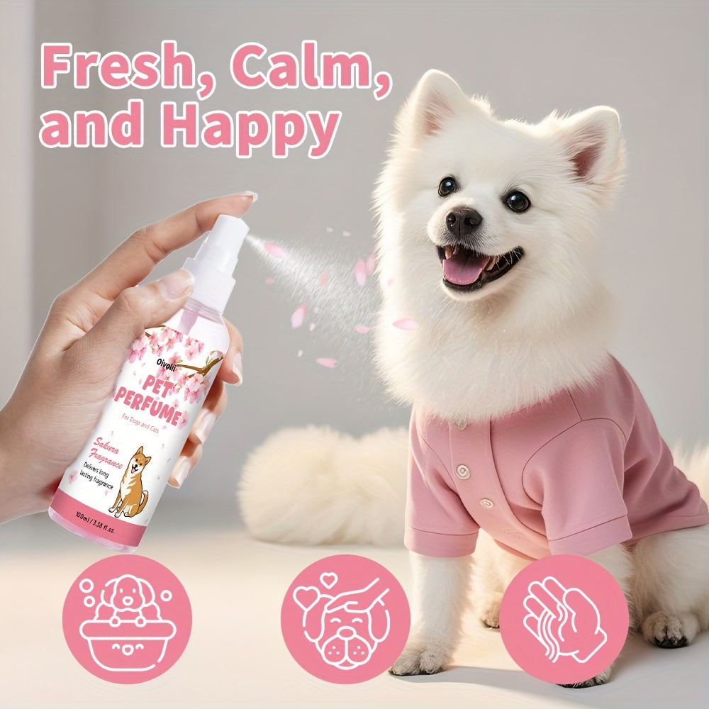 Cherry Blossom Pet Perfume Spray 100ml, Sakura Scented Pet Deodorizing Mist and Dog Cologne for Label-Directed Grooming Routines