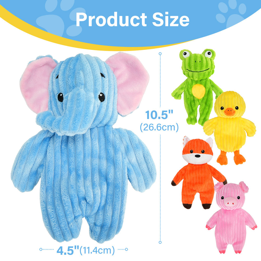No Stuffing Squeaky Dog Toys 5 Pack, Soft Plush Fabric Toy Set for Small, Medium and Large Dogs, Interactive Supervised Play, Style B