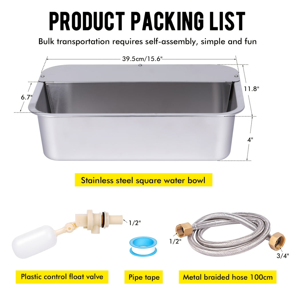 Automatic Outdoor Dog Waterer 3 Gallon, Stainless Steel Self-Filling Water Bowl for Large Dogs, Cats, Chickens, Goats and Sheep