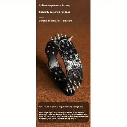 Spiked Dog Collar 2 Inch Wide with Adjustable Buckle, Leather-Like Statement Collar for Medium and Large Dogs, Four Colors in M to XXL Sizes