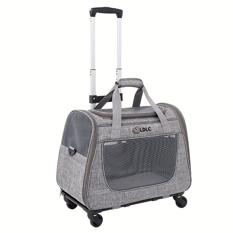 Cat Carrier with Wheels and Carrying Style Options, Foldable Mesh Pet Travel Bag in Light Grey or Pink for Vet Visits and Everyday Trips