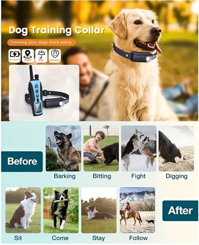 Dog Training Collar with Night Light, 3280ft Listed Remote Range, USB Rechargeable with Keypad Lock, Beep, Vibration and Static Modes for 1 or 2 Dogs