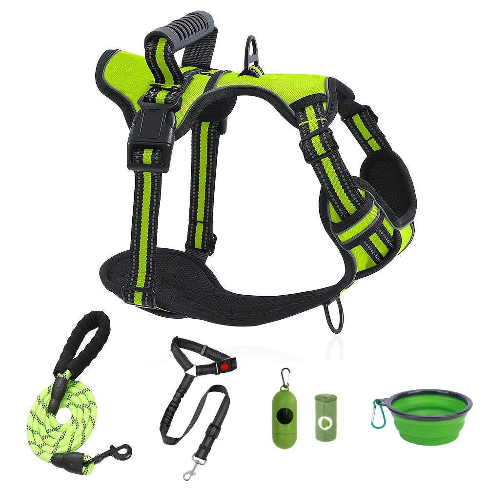 6-Piece Dog Harness and Leash Set, Reflective Oxford Vest with Front and Back Clips, Control Handle, Bowl and Walking Accessories, XS–XL