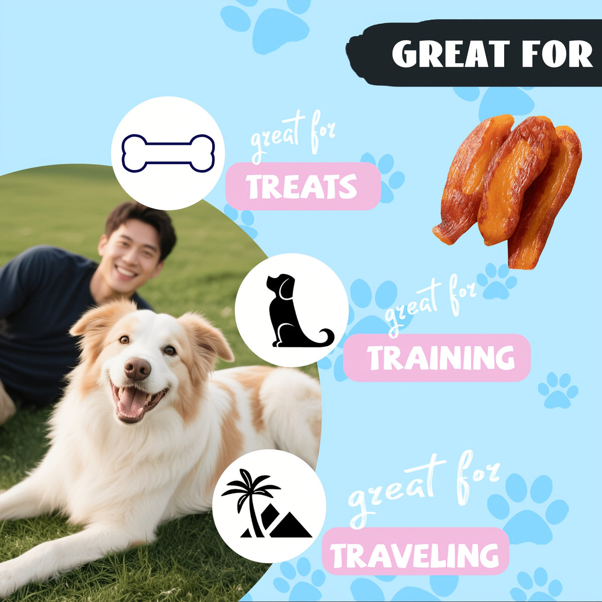 Sweet Potato Dog Treat Slices with 1 lb and 100g Choices, Separate Taro220g and Sweet Potato plus Duck Jerky Options for Supervised Snack Rewards