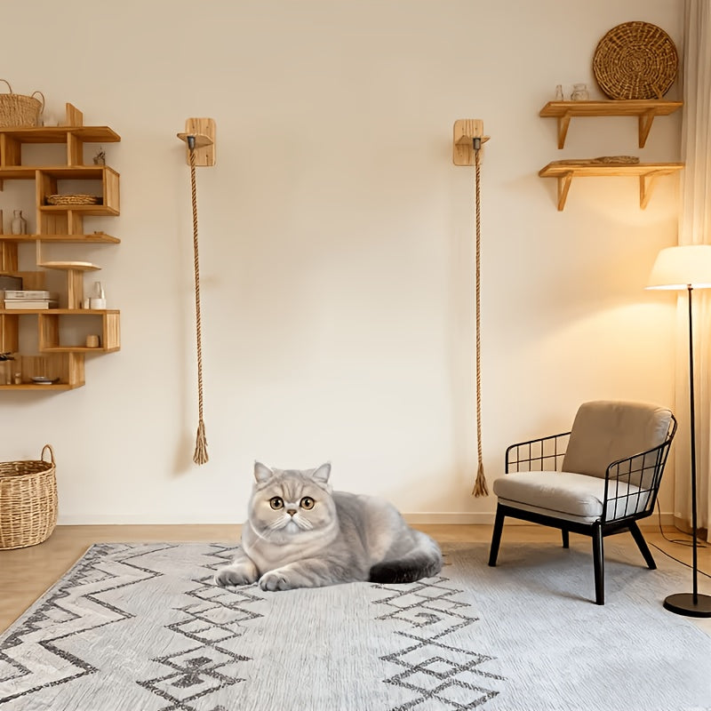 Cat Climbing Rope with Wall Platform, 60 Inch Hemp Rope Wall-Mounted Cat Climber for Indoor Scratching, Vertical Play and Space-Saving Pet Furniture
