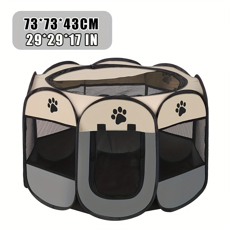 Pet Playpen Tent for Dogs and Cats, Foldable Octagonal Oxford Fabric Enclosure with Paw Print Design for Indoor, Outdoor and Travel Use
