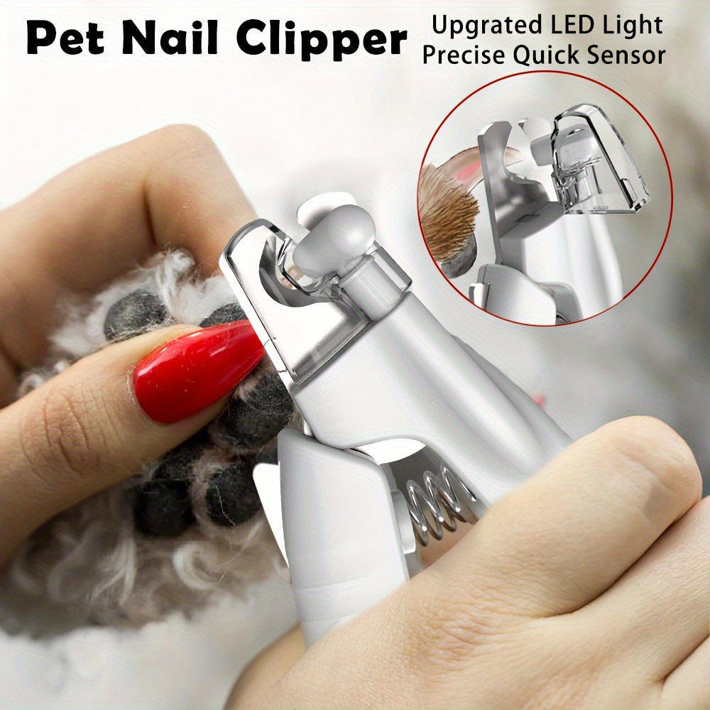 LED Dog Nail Clippers with Hidden File and Safety Lock, White Stainless Steel Blade Pet Nail Trimmer for Careful At-Home Dog and Cat Grooming