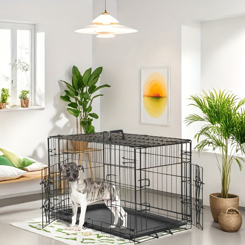 Foldable Dog Cage and Pet Enclosure with Tray, Black or White 4-Panel and 6-Panel Options Plus 36 Double-Door Style for Home and Travel Setup