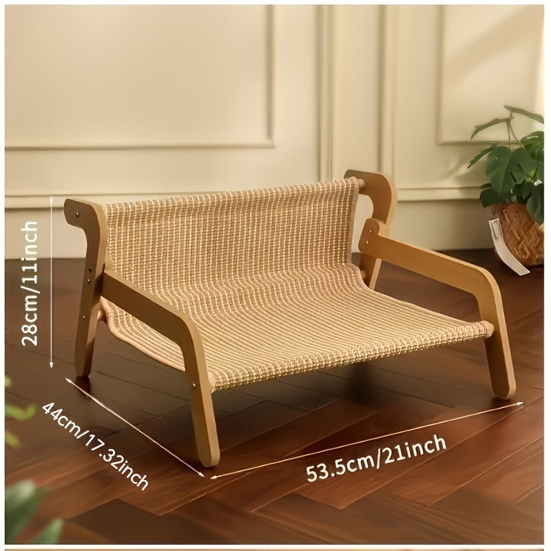 Cat Hammock and Scratching Post Combo with Solid Wood Frame and Built-In Resting Nest, 2-in-1 Indoor Cat Bed in Large 21.06 x 18.11 x 11.1 Inch Size