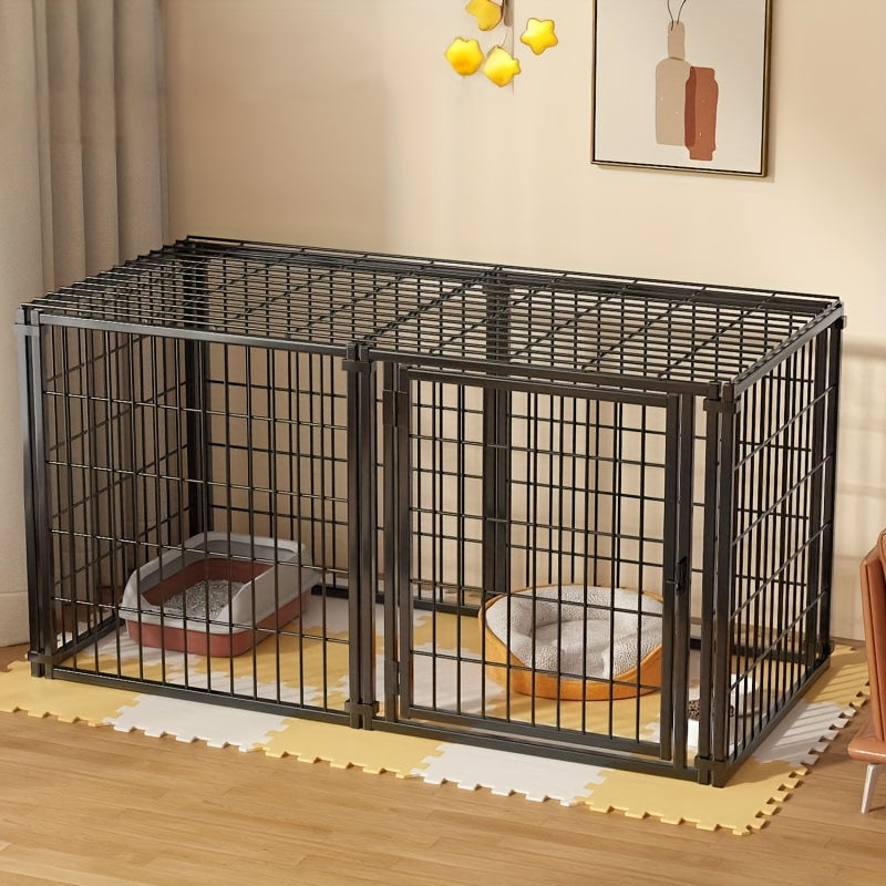 Modular Metal Dog Crate with Top Cover, 47.6-Inch Pet Cage with Configurable Door Placement and Tool-Free Panel Assembly for Home Use