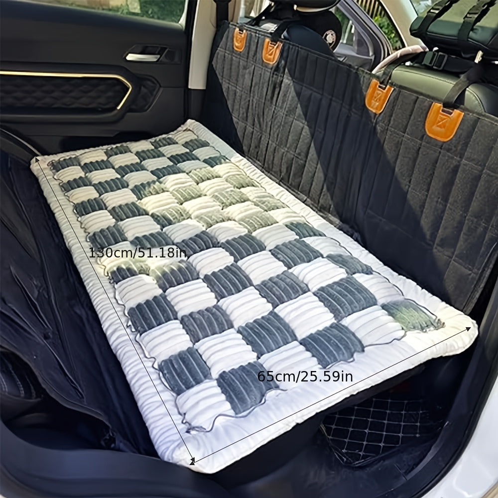 Plush Pet Cushion with Checkerboard Texture, Washable Rectangular Dog and Cat Sleeping Mat for Indoor Floors and Car Travel, Five Color and Style Options
