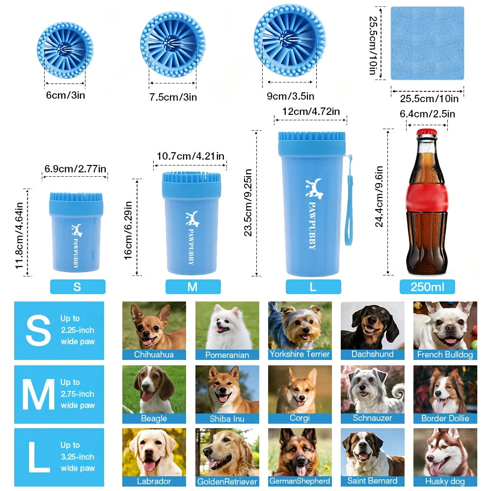 Dog Paw Washer for Large Dogs, Portable Paw Cleaning Cup with Removable Bristle Insert and Bath Brush for Muddy Walks and Outdoor Grooming