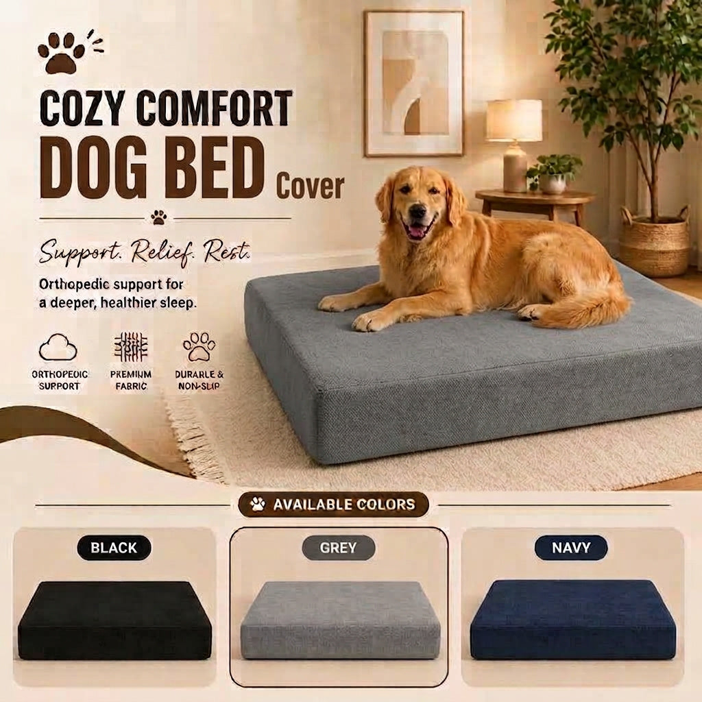 Waterproof Dog Bed Cover with Zipper, Soft Machine Washable Replacement Pet Cushion Case, Cover Only in Grey, Navy or Black for Everyday Home Use