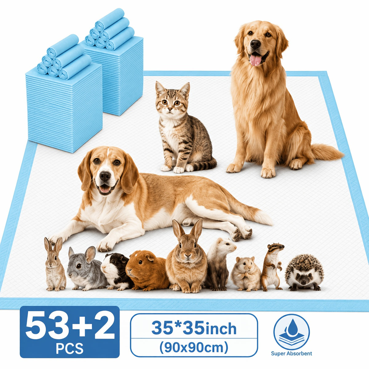 Extra Large Dog Pee Pads for Large Dogs and Multi-Dog Homes, Disposable Pet Potty Training Mats in 75 Count or 35.43-Inch Square 52+3 Pad Options