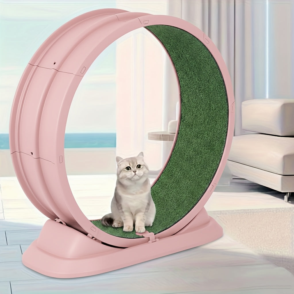 Cat Exercise Wheel with Security Lock and Replaceable Running Pad, Battery-Free Indoor Cat Treadmill with Wide Base, Green or Grey XXL