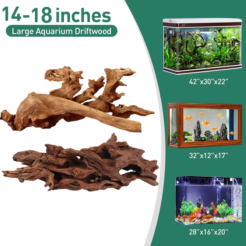 Extra Large Aquarium Driftwood 2-Pack, 14–18 Inch Natural Wood Decor for Fish Tank Aquascapes, Reptile Terrariums and Air Plant Displays