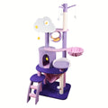 Moon and Star Cat Tree, 65 Inch Purple and Pink Indoor Cat Tower with Hammock, Condo, Sisal Scratching Post and Ladder for Climbing and Rest