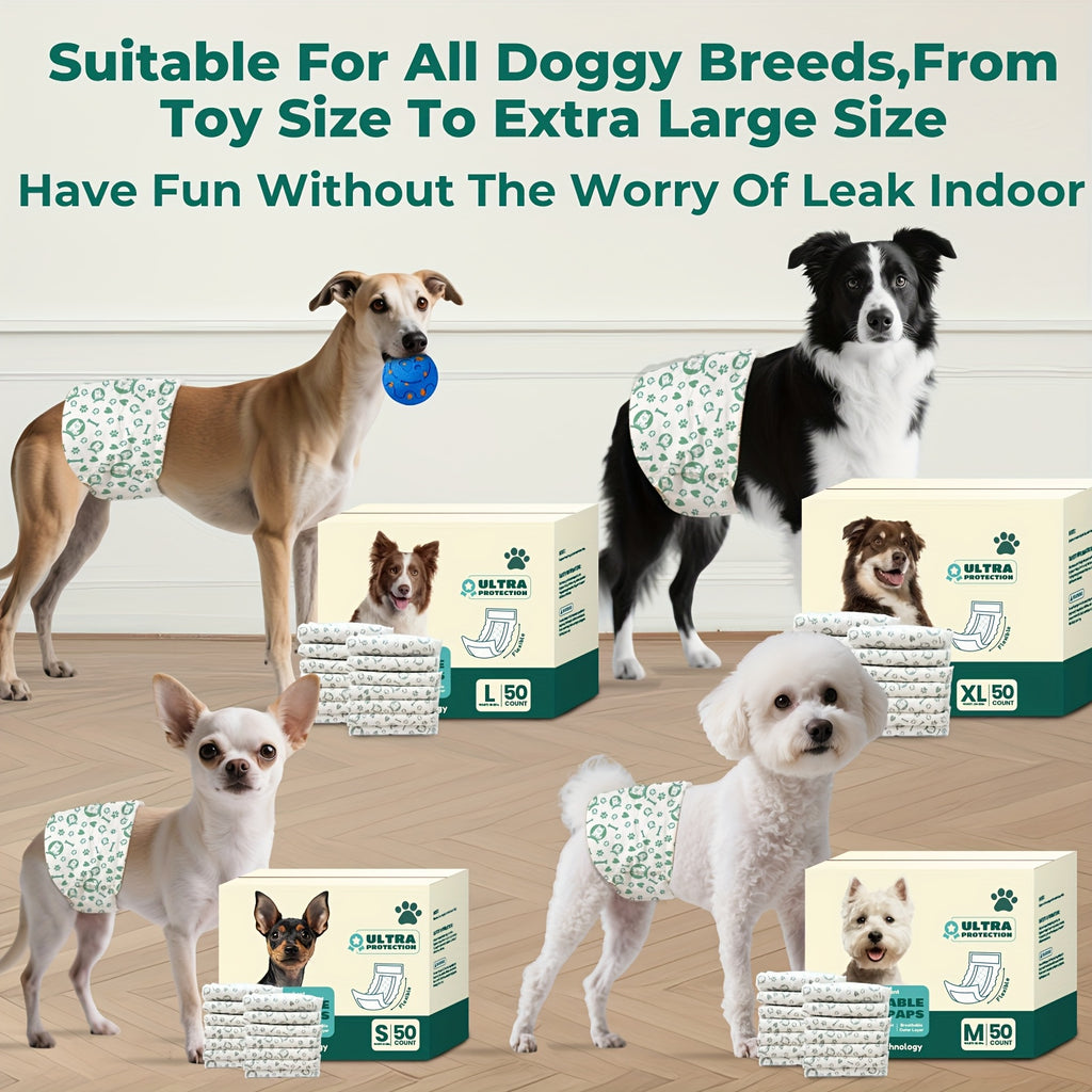 Disposable Male Dog Wraps with 5-Layer Absorbent Protection, Soft Breathable Dog Diapers in A001 or A004 Options for Supervised Indoor Accident Care