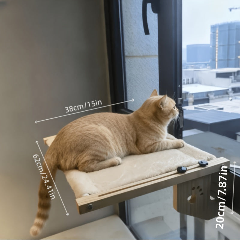 Adjustable Cat Window Hammock with Wooden Paw-Cutout Supports, Soft Hanging Cat Bed for Compatible Windowsills and Indoor Sunbathing