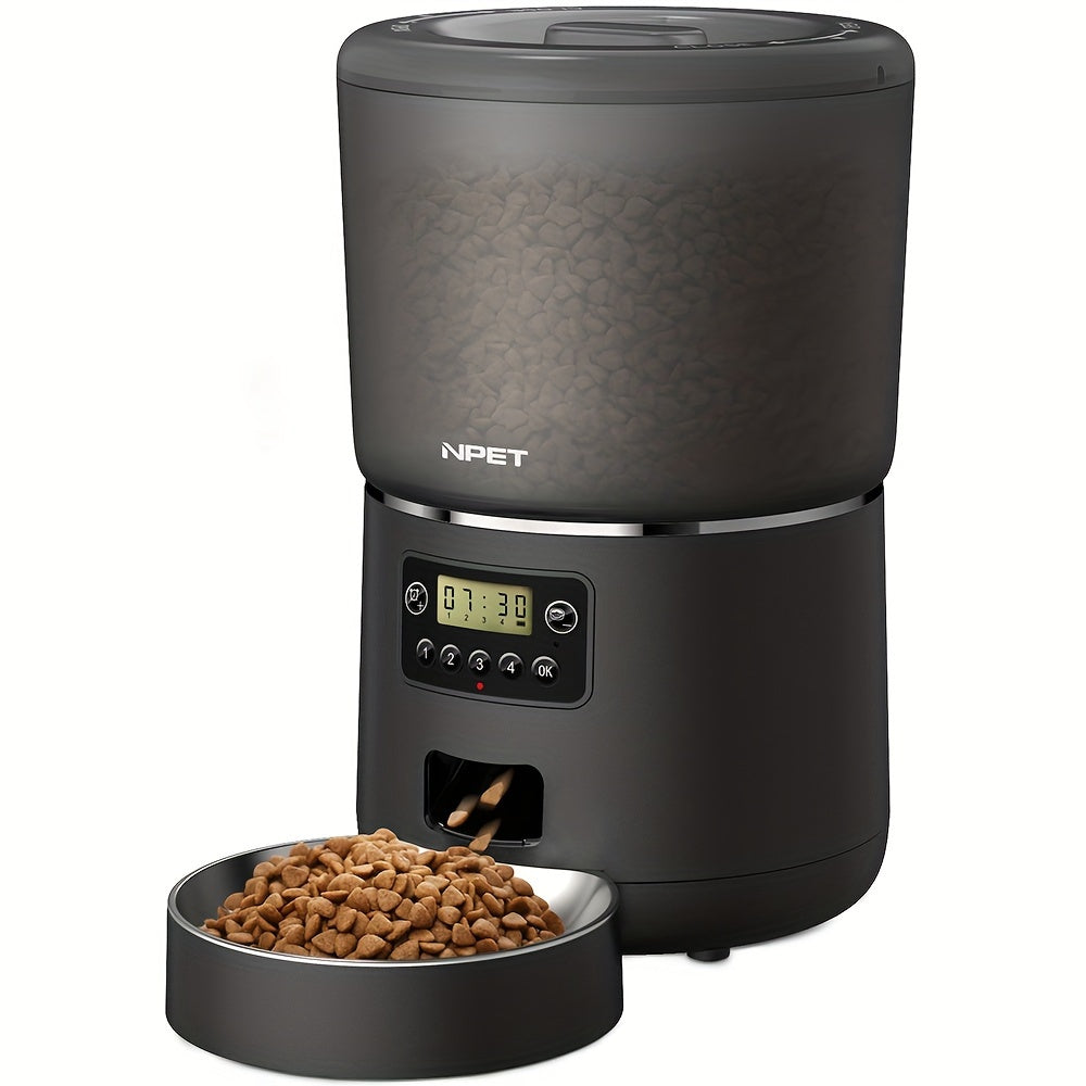 4L Automatic Pet Feeder by NPET, Cat and Dog Food Dispenser with Stainless Steel Bowl, USB or Battery Power and App or Camera Version Options