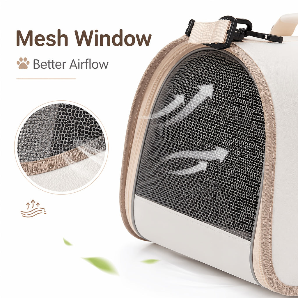 Cat Carrier with Cat-Face Viewing Window, Foldable Pet Travel Bag with Mesh Ventilation and Adjustable Shoulder Strap for Kittens and Small Dogs